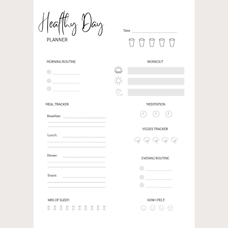 Healthy Day Planner Insert | Single Page | Digital Planning & Printable ...