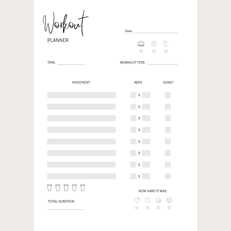 Workout Planner Insert | Single Page | Digital Planning & Printable ...