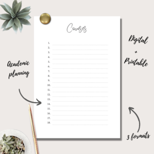 Courses Planner Insert | Single Page