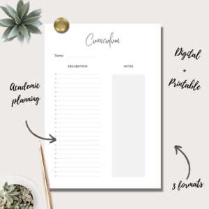 Academic Curriculum Planner Insert | Single Page