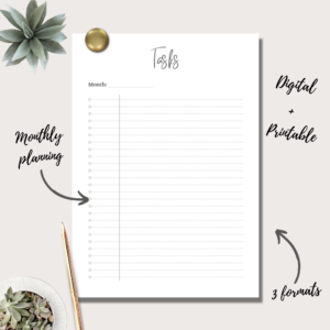 Monthly Tasks Planner Insert | Single Page