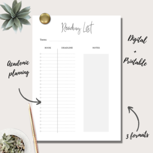 Reading List Planner Insert | Single Page