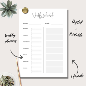 Weekly Schedule Planner Insert | Single Page