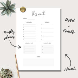 Monthly Academic Planner Insert | Single Page