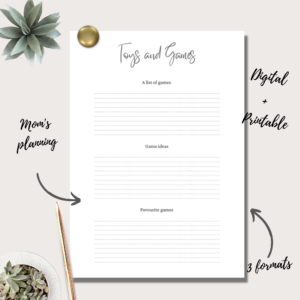 Mom’s Planner “Toys and Games” Insert | Single Page