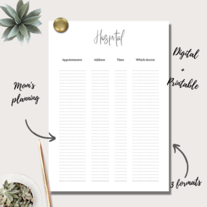 Mom’s Planner “Hospital” Insert | Single Page