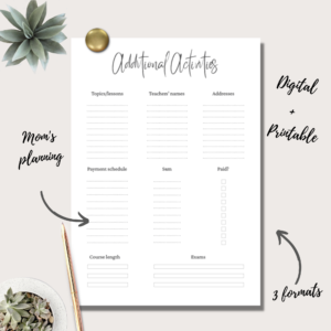 Mom’s Planner “Additional Activities” Insert | Single Page