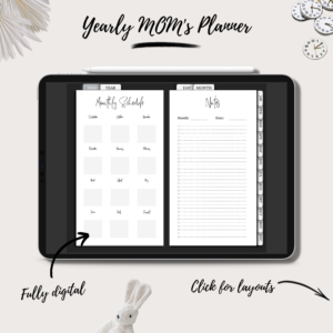 Mom’s Yearly Planner 2022-2023 | Digital Planning | Black&White