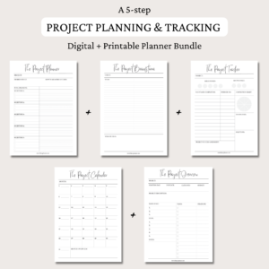 Project Brainstorm + Planner + Calendar + Tracker + Overview Inserts | Project Planner Bundle | 2 sizes | Digital Planning and Printable PDFs