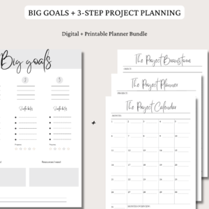 The Big Goals + Project Brainstorm + Planner + Calendar Inserts | Project Planner Bundle | 2 sizes | Digital Planning and Printable PDFs