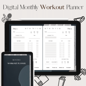 Monthly digital workout planner in Dark blue