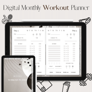 Monthly Workout Planner & Tracker | Digital Planning | Gray Sparkle