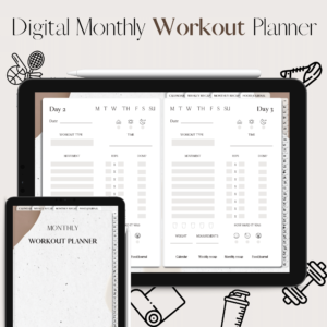 Monthly Workout Planner & Tracker | Digital Planning | Beige & Brown