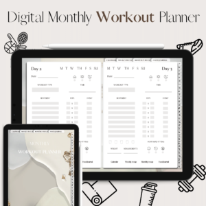 Monthly Workout Planner & Tracker | Digital Planning | Pastel Foil