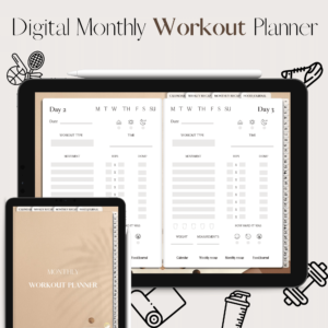 Monthly Workout Planner & Tracker | Digital Planning | Beige Sparkle