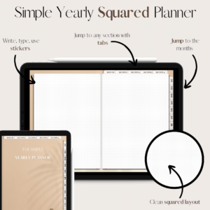 The Simple Yearly Planner In Beige Sparkle | Squared | Small Squares