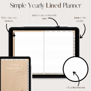 The Simple Yearly Planner In Beige Sparkle | Lined