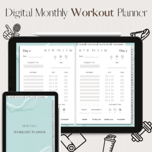 Monthly Workout Planner & Tracker | Digital Planning | Maldives Blue