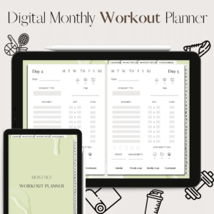 Digital monthly workout planner in Pistachio