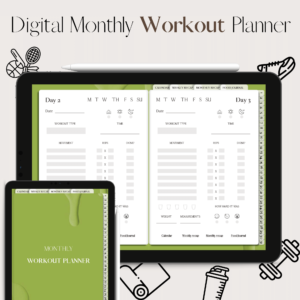 Digital monthly workout planner - Apple green - Whole planner
