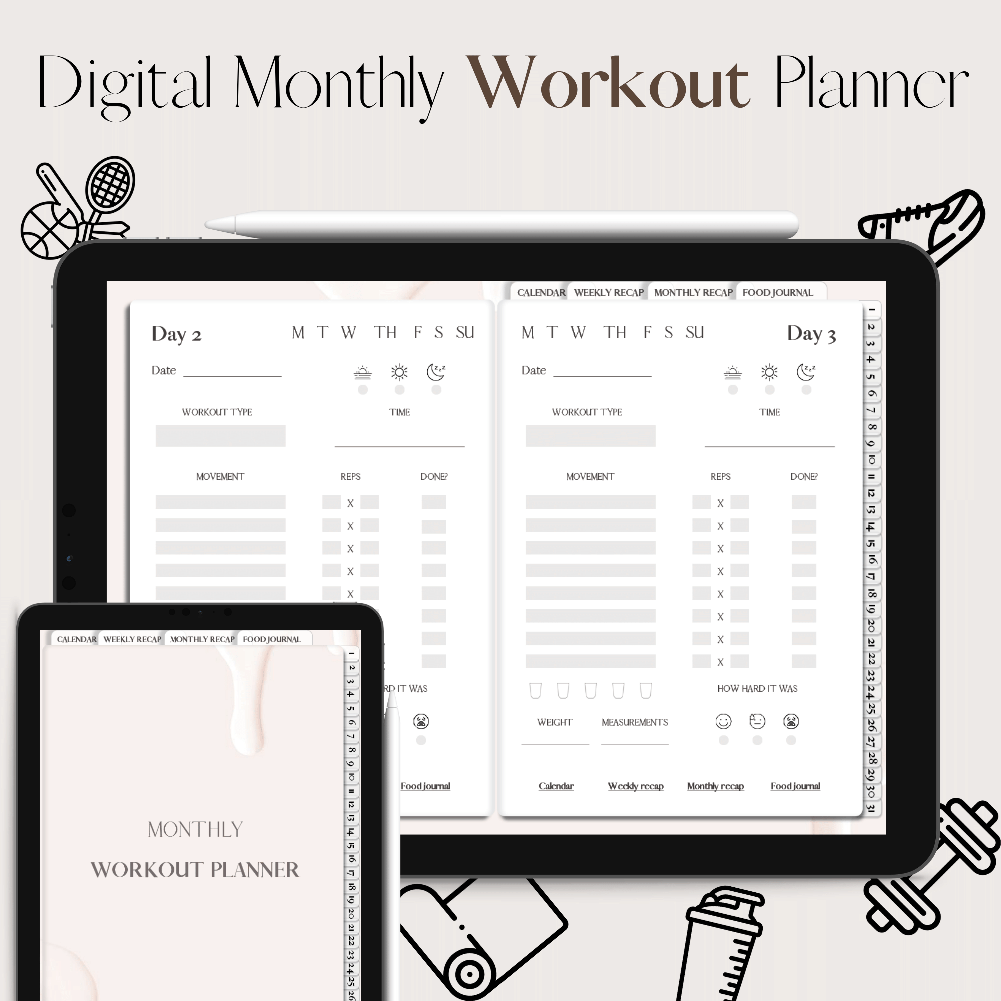 Monthly Workout Planner & Tracker | Digital Planning | Cotton Candy ...