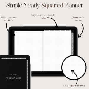 The Simple Yearly Planner In Pure Black | Squared | Small Squares