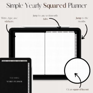 The Simple Yearly Planner In Pure Black | Squared | Large Squares
