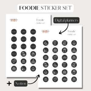 Foodie | Digital Stickers Set | Digital Planning + Notion | Black Cover