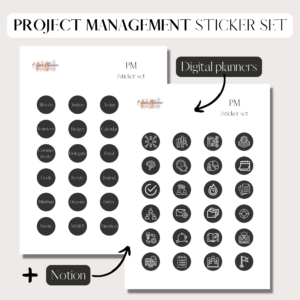 Project Management | Digital Stickers Set | Digital Planning + Notion | Black Cover