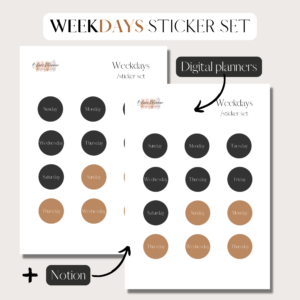 Weekdays | Digital Stickers Set | Digital Planning + Notion | Black & Gold Cover