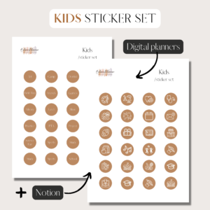 Kids | Digital Stickers Set | Digital Planning + Notion | Gold Cover
