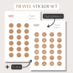 Travel | Digital Stickers Set | Digital Planning + Notion | Gold Cover