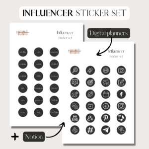 Influencer | Digital Stickers Set | Digital Planning + Notion | Black Cover