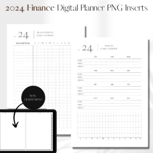 2024 Finance Planner & Tracker | Digital Planner PNG Inserts | White Non-Transparent 1