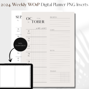 2024 Horizontal Agenda Week On 1 Page | Digital Planner PNG Inserts | Beige Non-Transparent 1