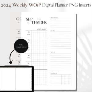 2024 Horizontal Agenda Week On 1 Page | Digital Planner PNG Inserts | White Non-Transparent 1