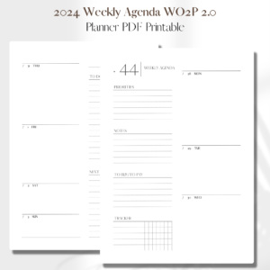 2024 Horizontal Agenda Week On 2 Pages + Month Overview + Yearly Calendar | PDF Printable Planner Insert | A5 1