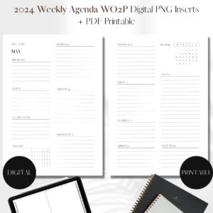 2024 Horizontal Agenda Week On 2 Pages | PNG Digital + PDF Printable Planner Insert | Set 1