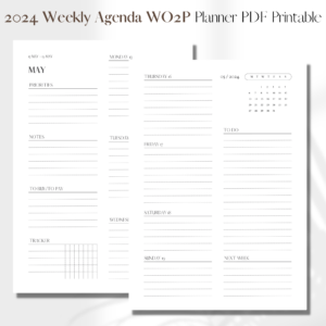 2024 Horizontal Agenda Week On 2 Pages | PDF Printable Planner Insert | A5 1