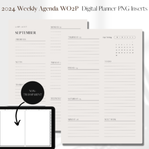 2024 Horizontal Agenda Week On 2 Pages | Digital Planner PNG Inserts | Beige Non-Transparent 1