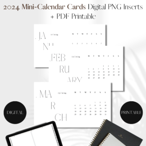 2024 Mini-Calendar Cards THIN Style | PNG Digital + PDF Printable Planner Insert | Set 1
