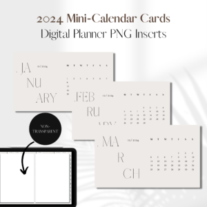 2024 Mini-Calendar Cards THIN Style | Digital Planner PNG Inserts | Beige Non-Transparent 1