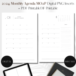 2024 Month on 2 pages DATED | PNG Digital + PDF Printable Planner Insert | Set 1