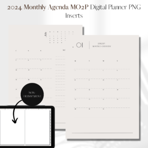 2024 Month on 2 pages DATED | Digital Planner PNG Inserts | Beige Non-Transparent 1