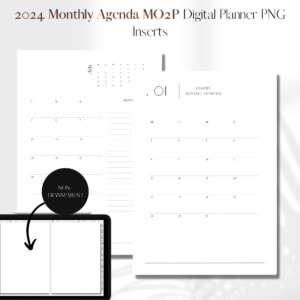 2024 Month on 2 pages DATED | Digital Planner PNG Inserts | White Non-Transparent 1