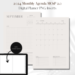 2024 Month on 2 pages DATED V2 | Digital Planner PNG Inserts | Beige Non-Transparent 1