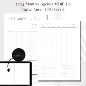 2024 Month on 2 pages DATED V2 | Digital Planner PNG Inserts | White Non-Transparent 1