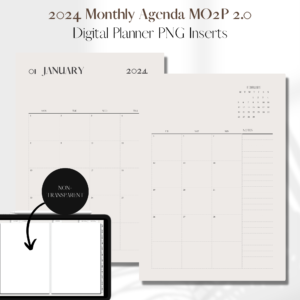2024 Month On 2 Pages DATED | Digital Planner PNG Inserts | Beige Non-Transparent 1
