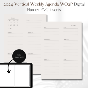 2024 Vertical Weekly Agenda DATED | Digital Planner PNG Inserts | Beige Non-Transparent 1