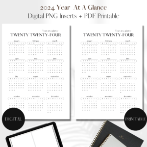 2024 Year At A Glance V2 | PNG Digital + PDF Printable Planner Insert | Set 1
